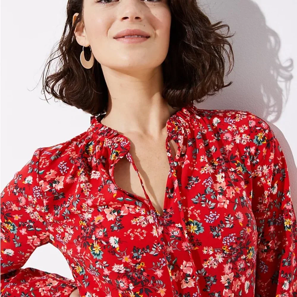 LOFT | Primrose Tie Neck Flare Dress - Picture 2 of 4